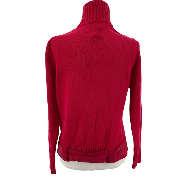 Adolfo Dominquez Red Knit Pockets Belted Designer Sweater Zip Jacket Women L NWT - Picture 3 of 12